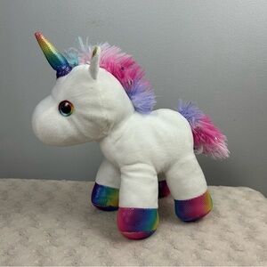 Hugfun Pink White Unicorn Plush Stuffed Animal Rainbow Hooves Tie Dye Sparkle